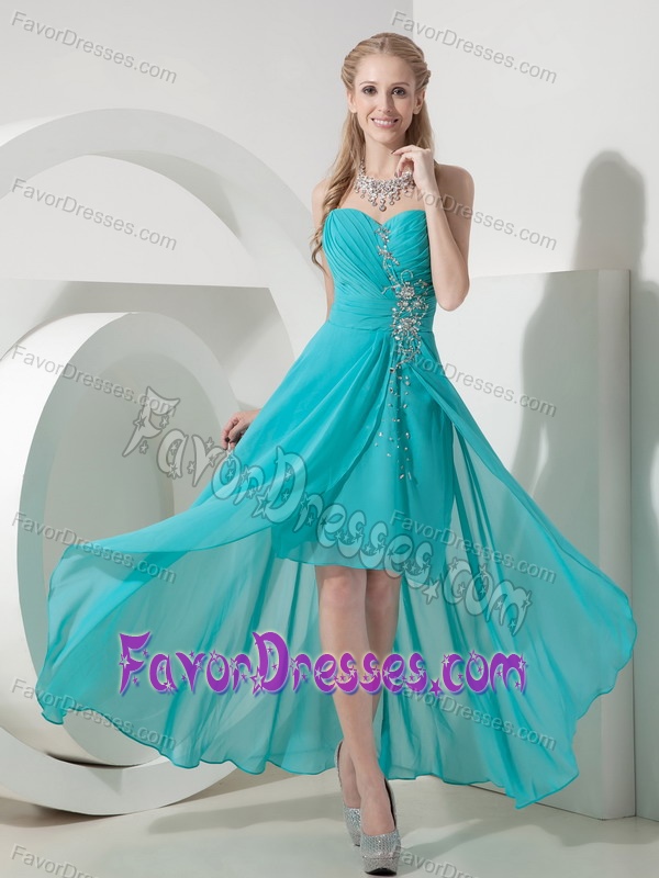 Luxurious Turquoise High-low Sweetheart Prom Formal Dresses with Ruches