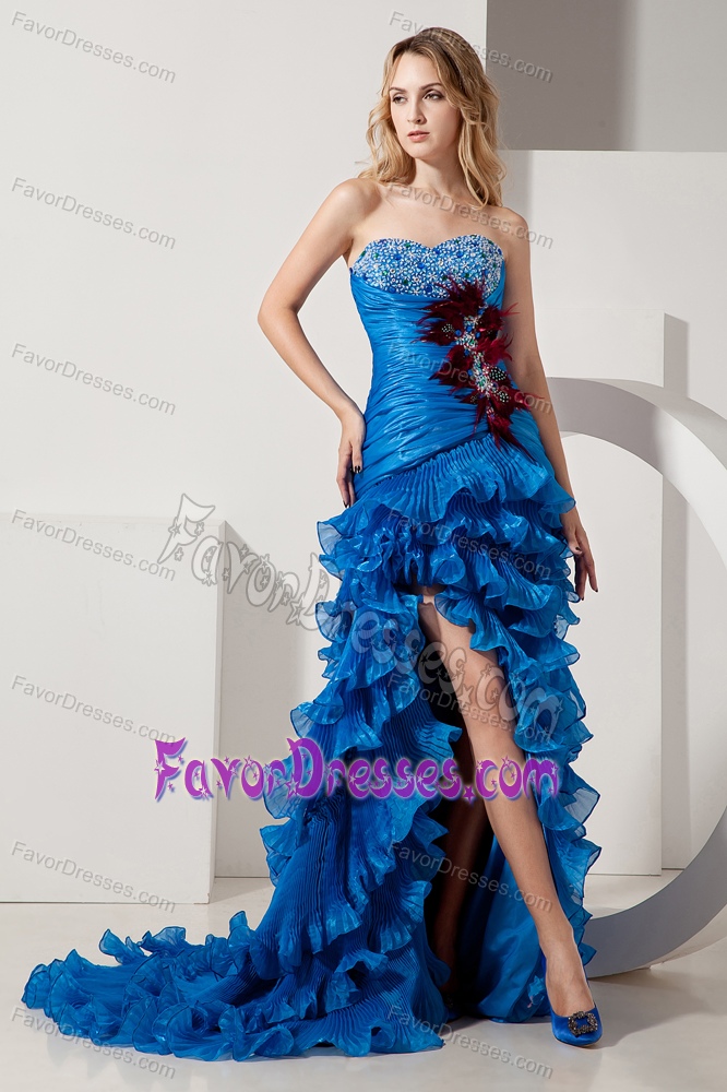 Column Sweetheart Ruffled Affordable Organza Prom Dress in Royal Blue