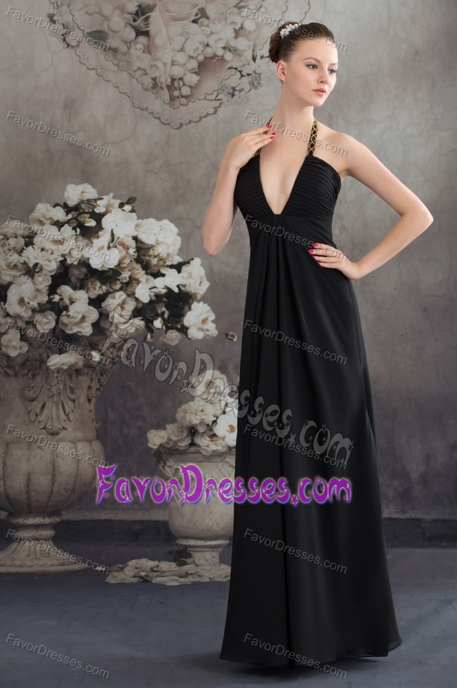Popular Halter Black Ruched Long Prom Celebrity Dress for Tall Girl