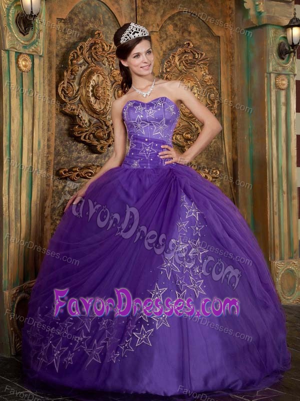 Purple Sweet 16 Dresses with Appliques in Tulle on Promotion