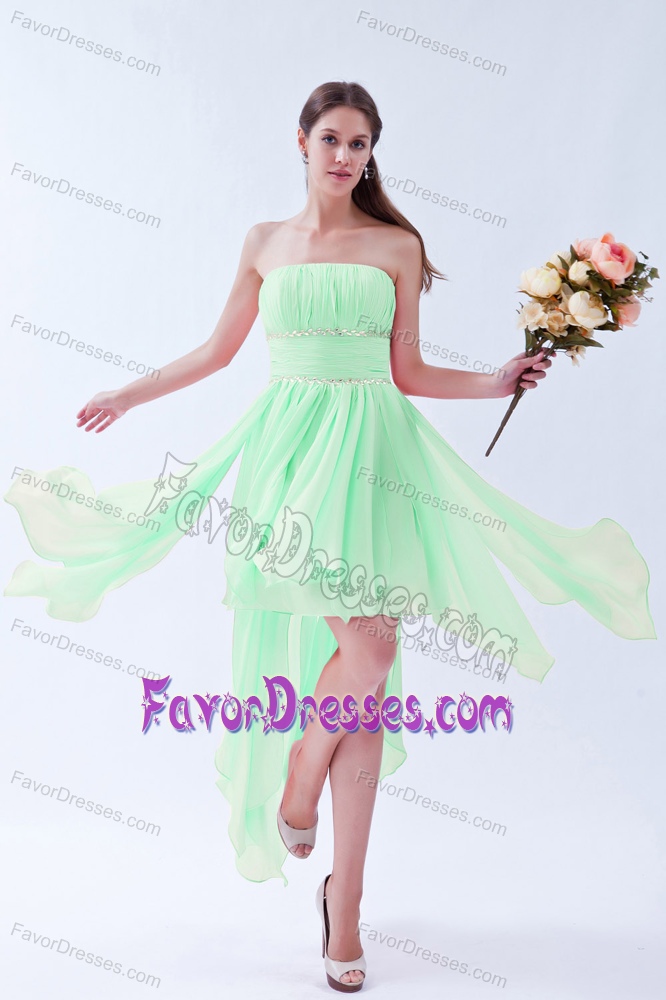 Apple Green Empire Strapless Asymmetrical Chiffon Beaded Prom Dress for Cheap