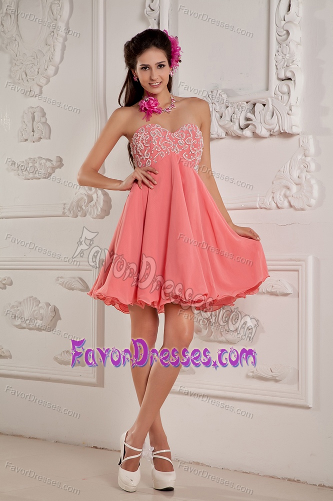 Lovely Sweetheart Mini-length Chiffon Prom Dress with Beading for Cheap