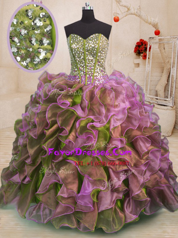 Enchanting Organza Sweetheart Sleeveless Side Zipper Beading and Ruffles Sweet 16 Quinceanera Dress in Multi-color