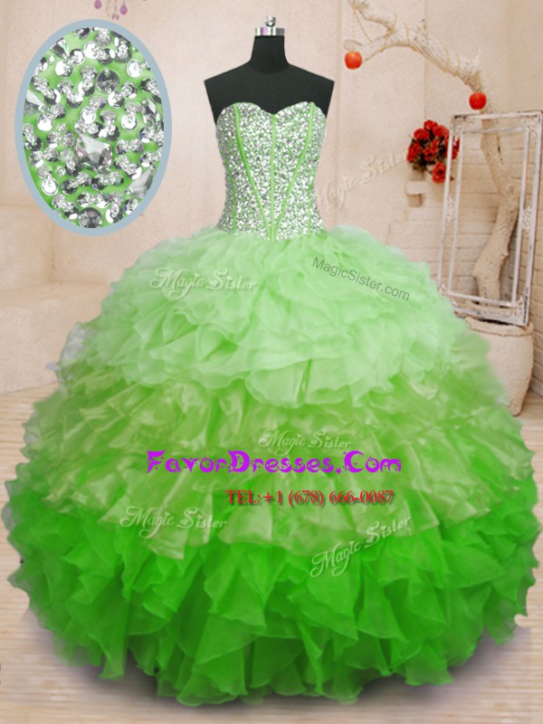 Most Popular Multi-color Organza Lace Up Sweetheart Sleeveless Floor Length Sweet 16 Quinceanera Dress Beading and Ruffles