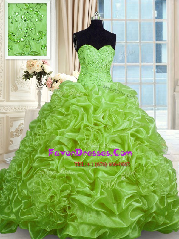  Sleeveless With Train Beading and Pick Ups Lace Up Ball Gown Prom Dress with Sweep Train