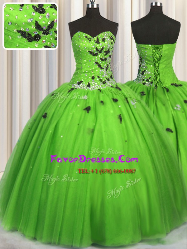  Floor Length Quinceanera Gowns Tulle Sleeveless Beading and Appliques