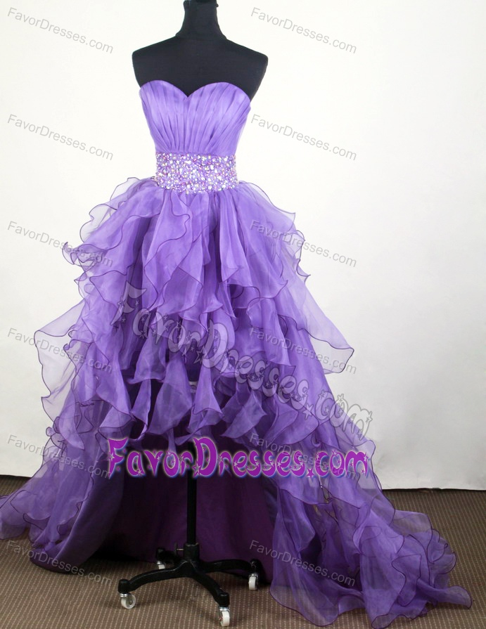 High-low Sweetheart Lavender Prom Graduation Dresses with Beads and Ruffles