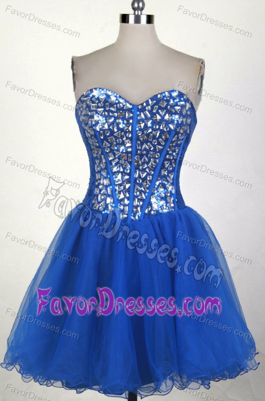 Discount Beading Blue Prom Graduation Dress with Sweetheart Neck in Organza