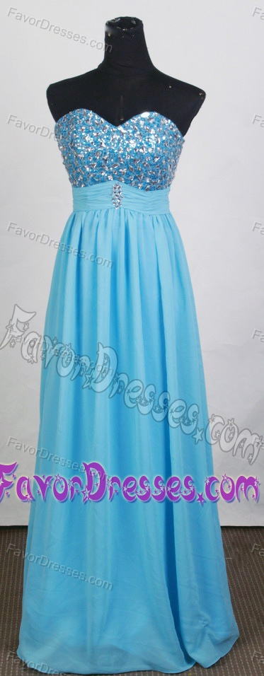 Empire Baby Blue Sweetheart Prom Gown to Long with Beading