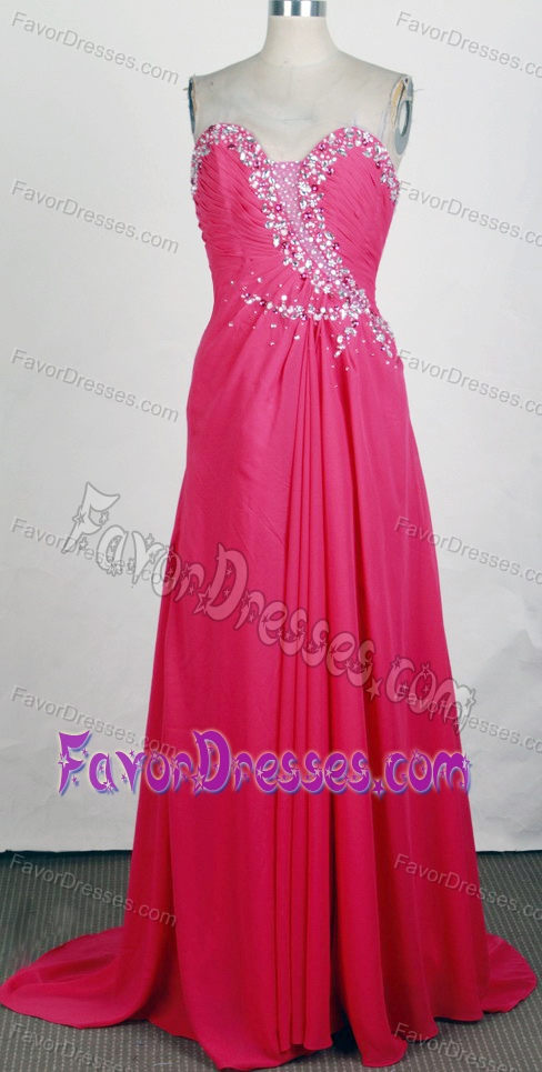 Popular Hot Pink Empire Beaded Sweetheart Real Sample Prom Dresses