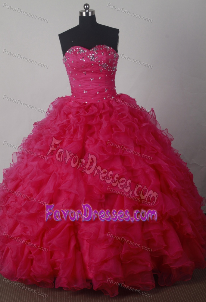 Luxuriously Organza Red Real Sample Dresses for Quince with Beading