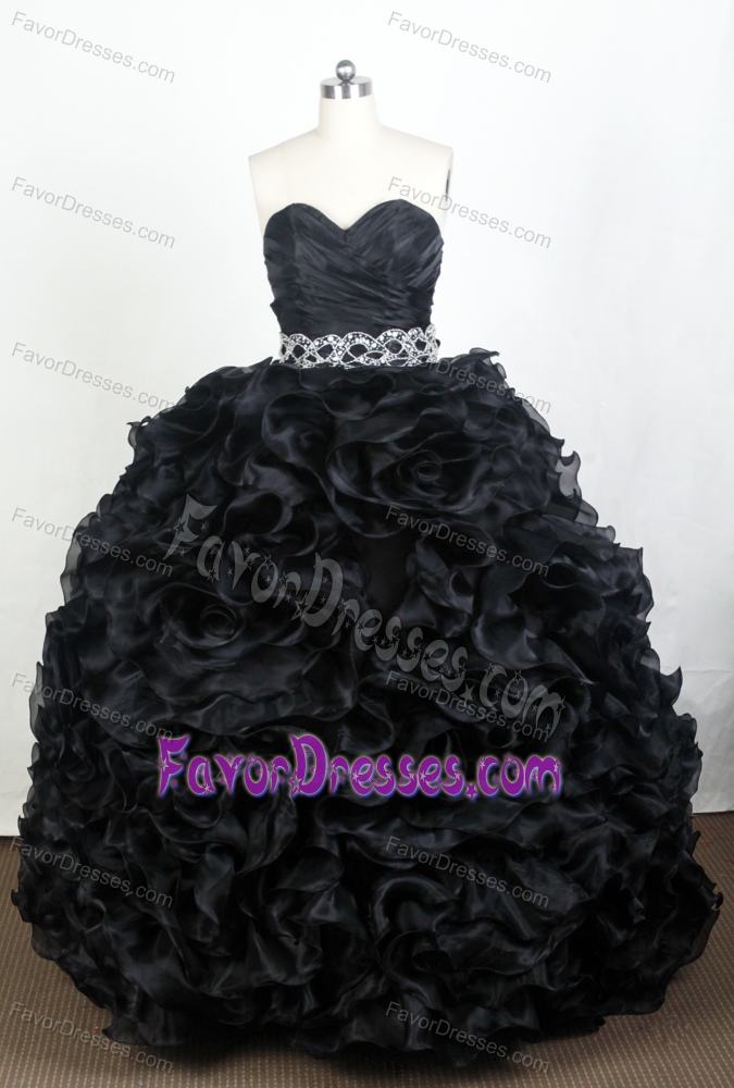 Pretty Black Sweet Sixteen Real Sample Quinceanera Dress in Organza