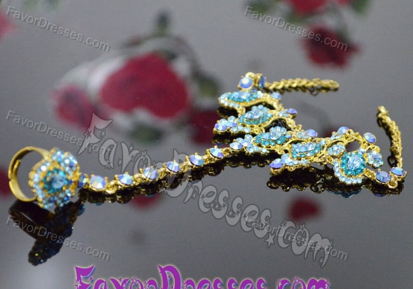 Charming Blue And Gold Bracelet And Ring