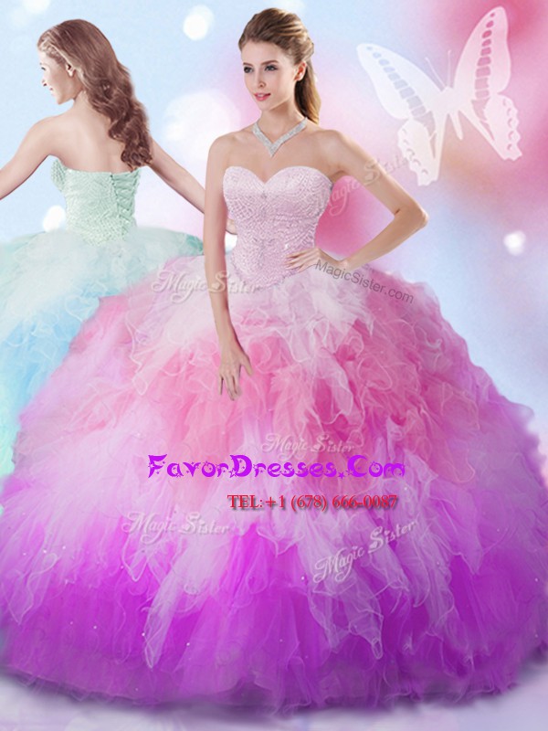 Perfect Multi-color Quinceanera Dresses Military Ball and Sweet 16 and Quinceanera and For with Beading and Ruffles Sweetheart Sleeveless Lace Up