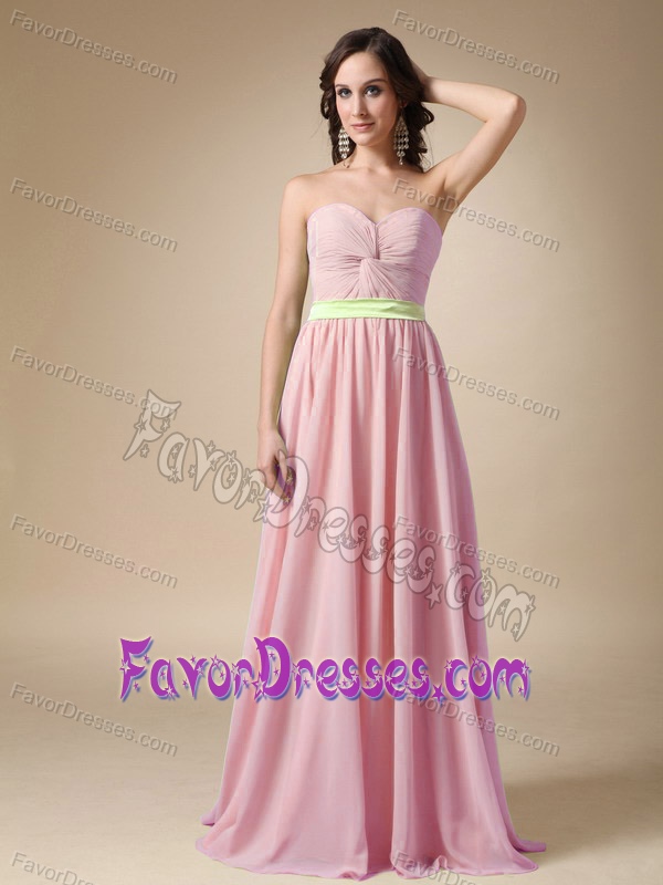 Pretty Pink Empire Sweetheart Chiffon Prom Evening Dress with Belt and Ruching