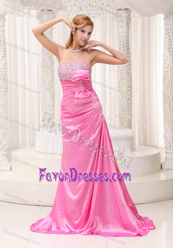 Pink Beaded and Ruched Lace-up Taffeta Charming Prom Dresses for Girls