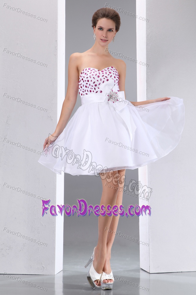 Dressy Sweetheart Beaded Taffeta and Chiffon Prom Pageant Dress in White