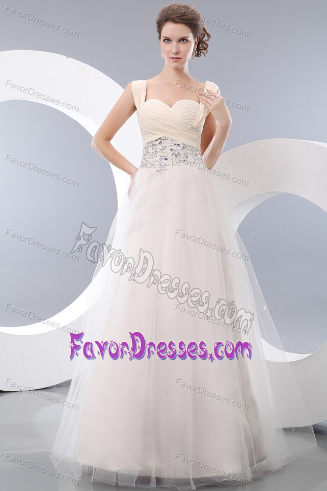 White Beaded and Ruched Impressive Prom Celebrity Dress with Straps