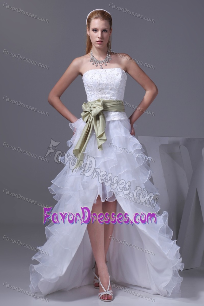 Impressive White High-low Embroidered Organza Prom Party Dress with Sash