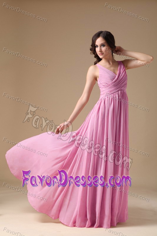 Beautiful Pink V-neck Ruched Chiffon Long Prom Court Dresses under 150