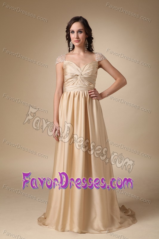 Gold Column Sweetheart Taffeta Ruched Prom Dress with for Women
