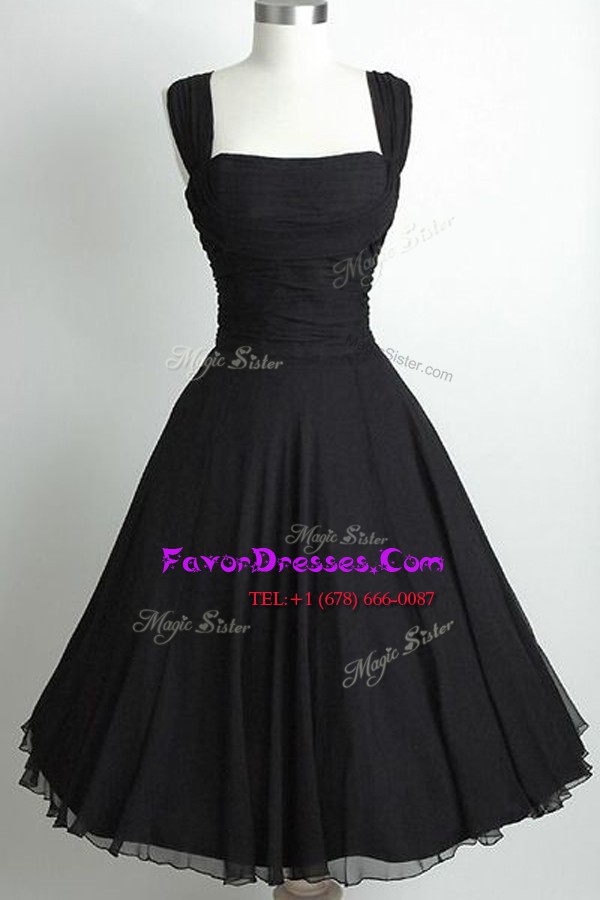  Black Evening Dress Prom and Party and For with Ruching Square Sleeveless Side Zipper