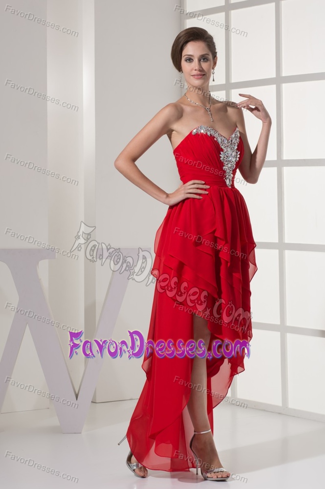 Beading Ruching Sweetheart High Low Prom Dresses with Ruffled Layers