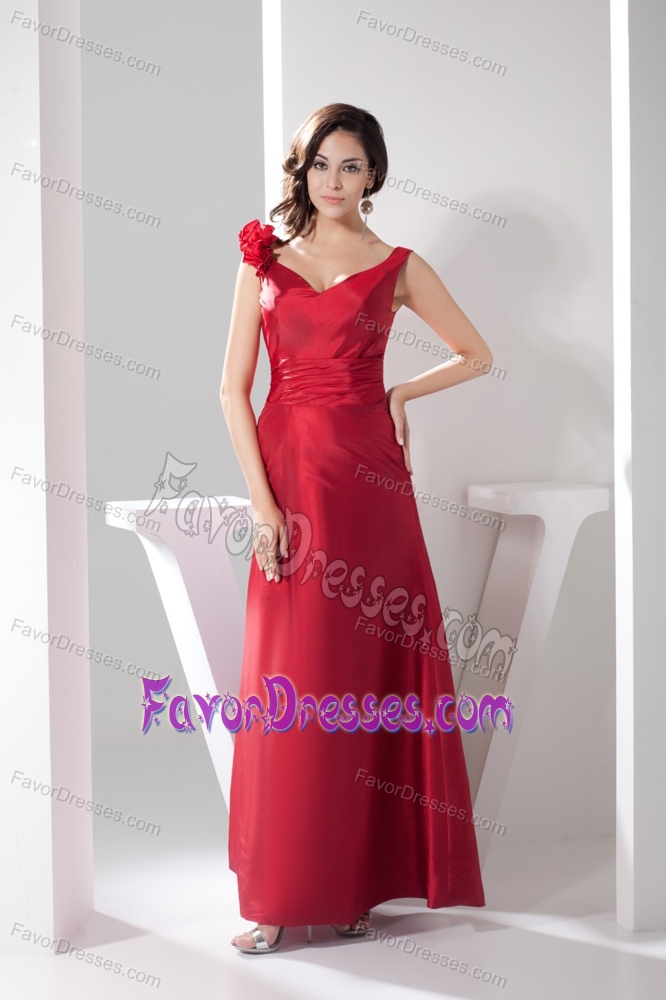 Sweet Ankle-length Sheath Prom Dresses for Women in Red with Flowers