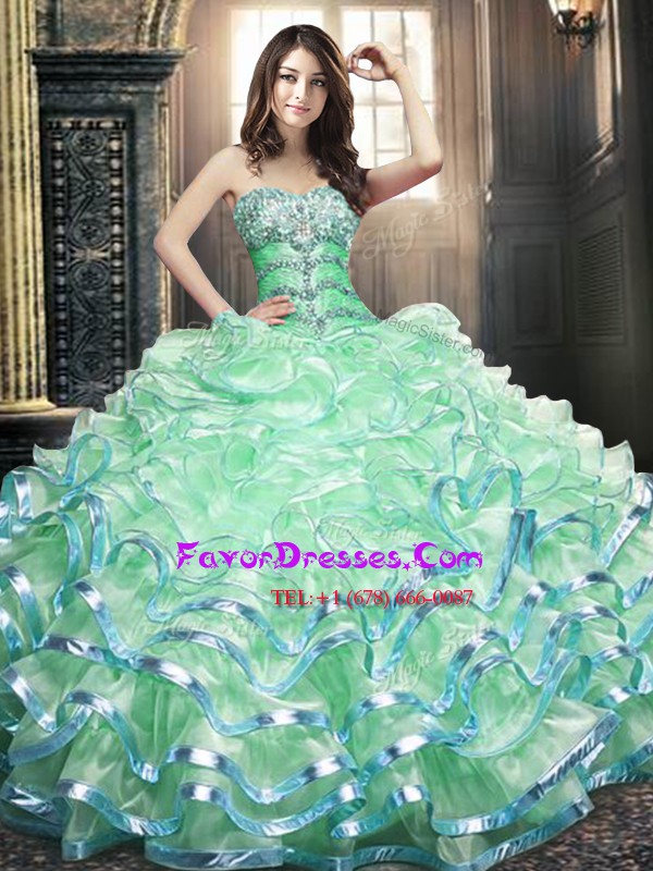 Perfect Sleeveless Beading and Ruffled Layers Lace Up Quinceanera Dress