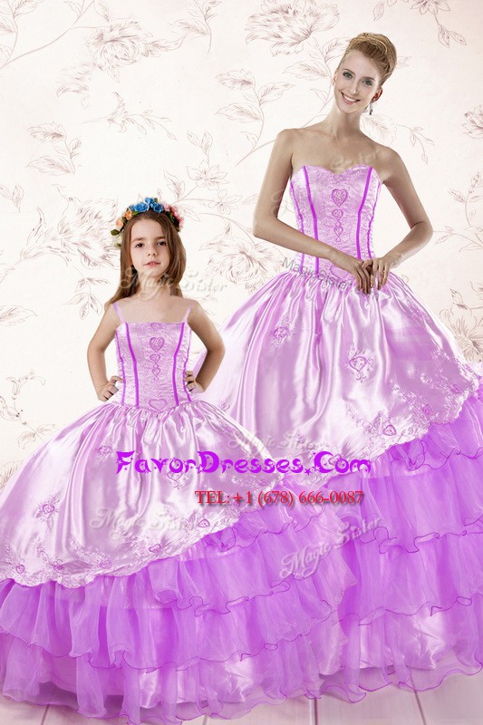 Traditional Sweetheart Sleeveless Organza Sweet 16 Dresses Embroidery and Ruffled Layers Lace Up