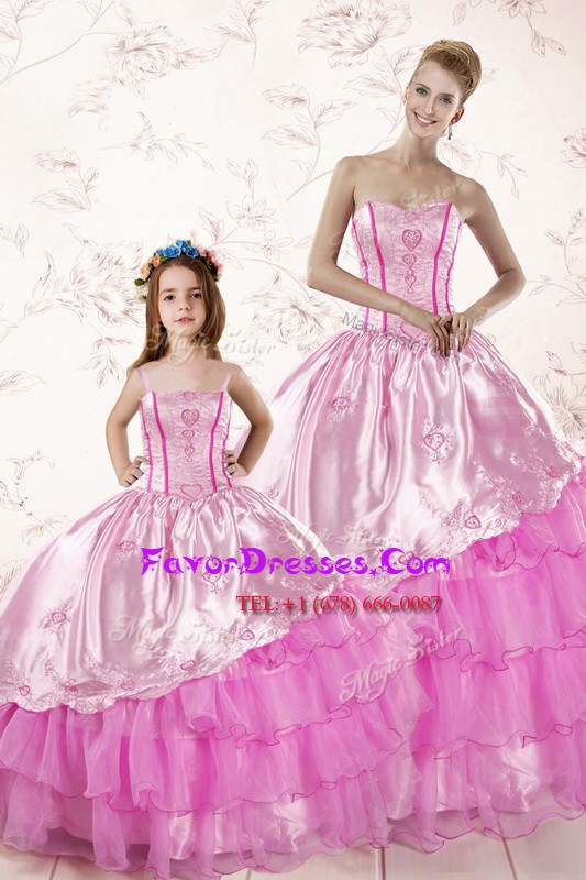 Wonderful Lilac Sleeveless Embroidery and Ruffled Layers Floor Length Quinceanera Gowns
