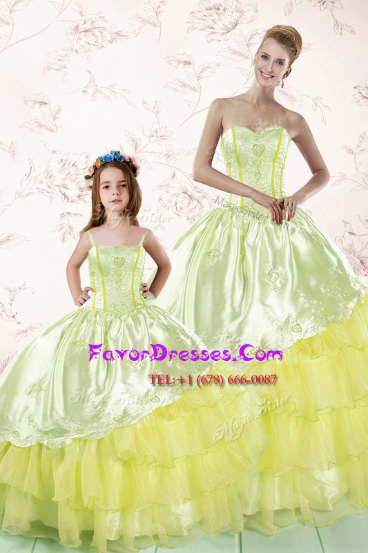 Glamorous Embroidery and Ruffled Layers Sweet 16 Dresses Light Yellow Lace Up Sleeveless Floor Length