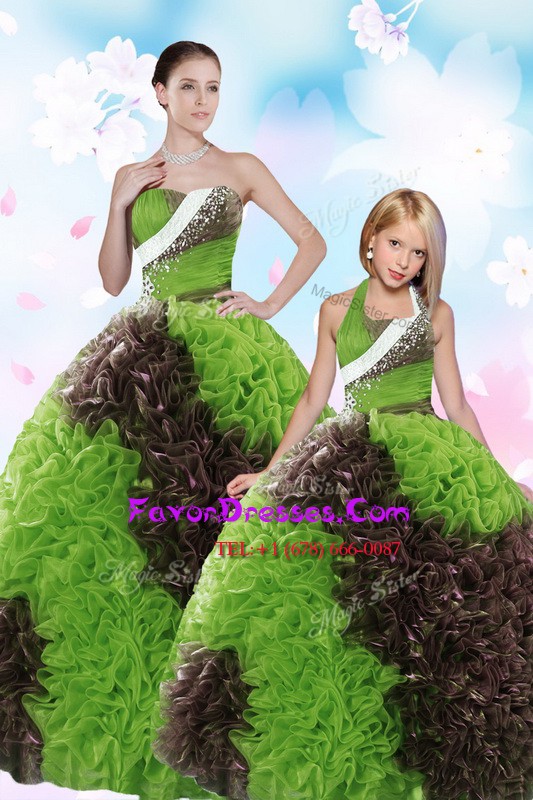  Green Quinceanera Gowns Military Ball and Sweet 16 and Quinceanera and For with Beading and Sequins Strapless Sleeveless Lace Up