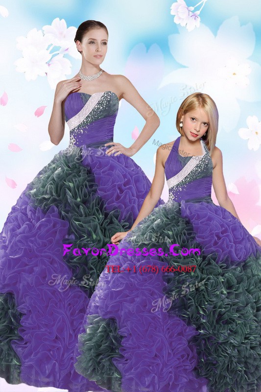 Fancy Multi-color Taffeta Lace Up Sweet 16 Quinceanera Dress Sleeveless Floor Length Sequins and Pick Ups