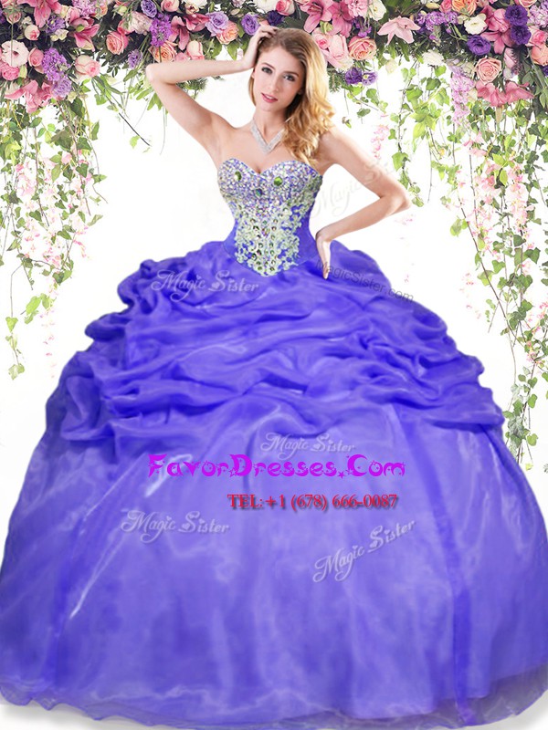  Lavender Sweetheart Neckline Beading and Pick Ups 15th Birthday Dress Sleeveless Lace Up