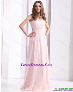 Baby Pink Strapless Perfect Prom Dresses with Ruching and Beading