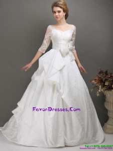 2015 Pretty A Line Wedding Dress with Lace and Bowknot