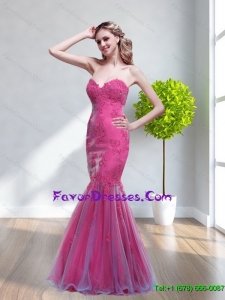 Popular 2015 Mermaid Sweetheart Appliques Bridesmaid Dresses in Hot Pink