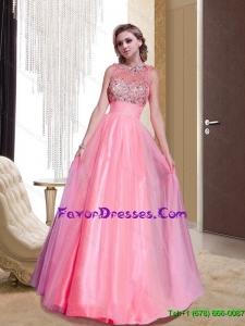 2015 Fashionable Column Tulle Scoop Beading Watermelon Mother Gowns