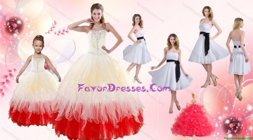 Multi Color Strapless Beading Quinceanera Dress and White Strapless Ruching Prom Dresses and Halter Top Beading Little G
