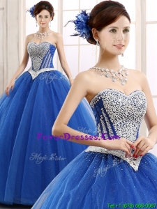 2016 Elegant Beaded Bodice Really Puffy Sweet 16 Dress in Blue