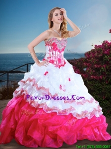 2016 Visible Boning Beaded and Ruffled Quinceanera Gown in Hot Pink and White