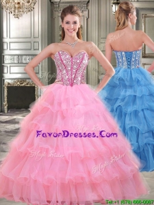 2016 Wonderful Rose Pink Sweet 16 Dress with Beading and Ruffled Layers