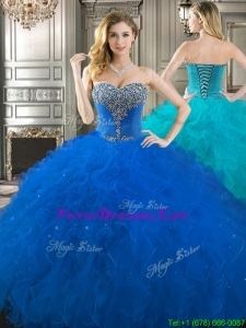 2016 Popular Beaded Bodice and Ruffled Really Puffy Quinceanera Dress in Royal Blue