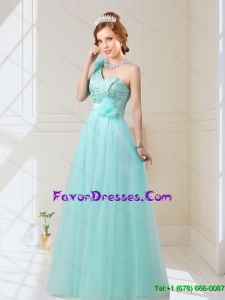 New Style 2015 Summer Empire Lace Up Hand Made Flowers Prom Dresses in Mint