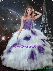 2016 Exquisite Sweetheart Beaded Quinceanera Dresses in White and Purple