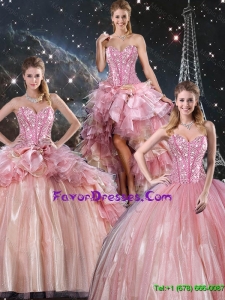 Detachable Ball Gown Beaded Tulle Detachable Sweet 16 Dresses with Belt