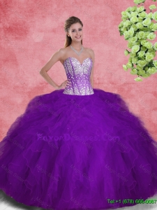 2016 Popular Sweetheart Beaded and Ruffles Sweet 16 Dresses in Purple