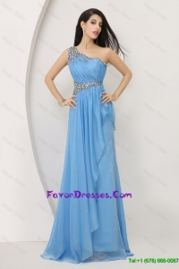2016 Discount Beaded Baby Blue Prom Dresses with One Shoulder
