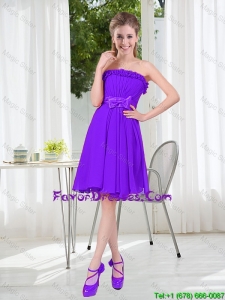 2016 Fall Popular A Line Strapless Bridesmaid Dress with Bowknot